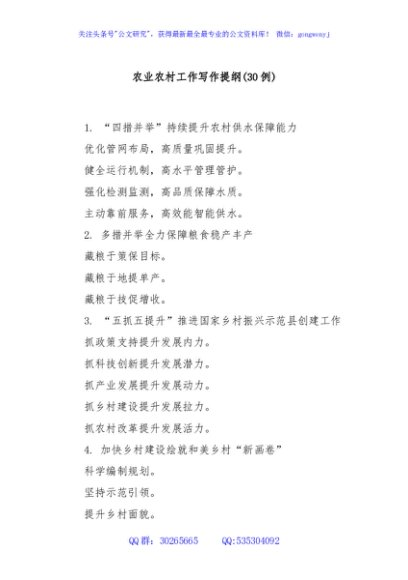 (30例)农业农村工作写作提纲