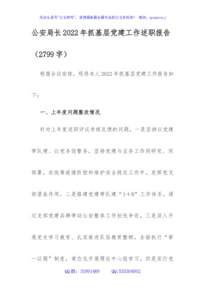 公安局长2022年抓基层党建工作述职报告