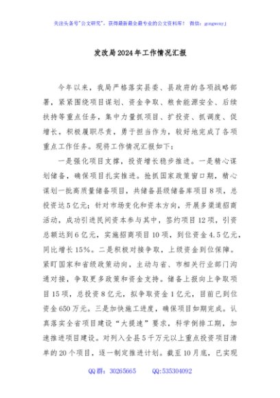 发改局2024年工作情况汇报
