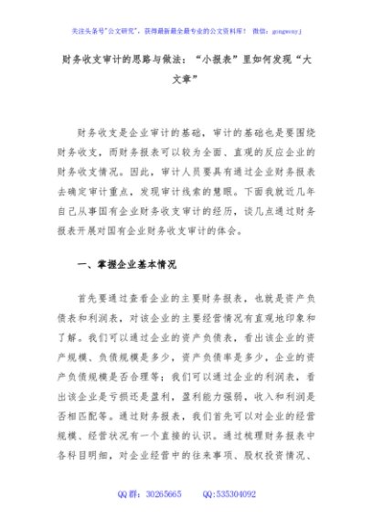 财务收支审计的思路与做法：“小报表”里如何发现“大文章”