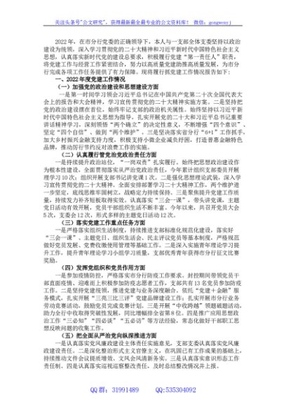 2022年度党组织书记抓党建工作述职报告（银行）