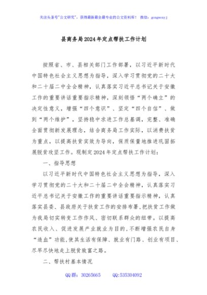 县商务局2024年定点帮扶工作计划