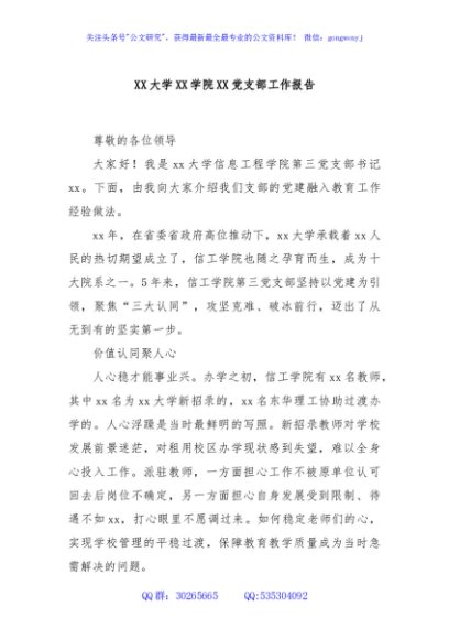 XX大学XX学院XX党支部工作报告