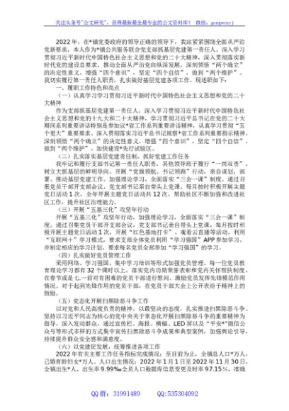 镇公共服务联合支部2022年度抓基层党建工作述职报告