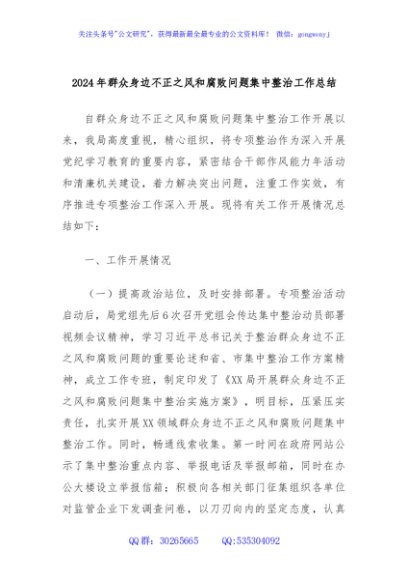 2024年群众身边不正之风和腐败问题集中整治工作总结