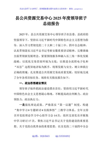 县公共资源交易中心2025年度领导班子总结报告