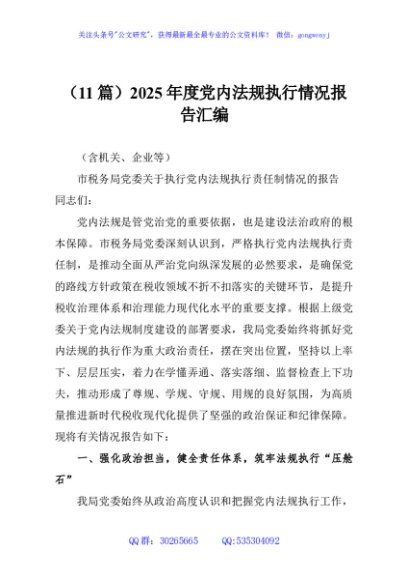 （11篇）2025年度党内法规执行情况报告汇编