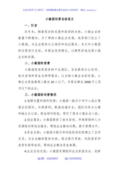 小微园运营总结范文