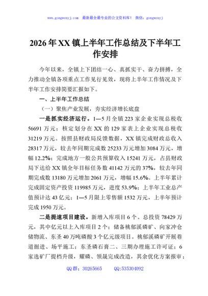 2026年XX镇上半年工作总结及下半年工作安排