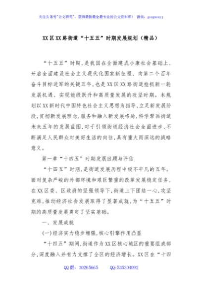 XX区XX路街道“十五五”时期发展规划（精品）