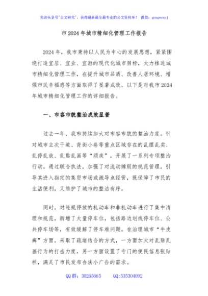 市2024年城市精细化管理工作报告