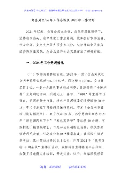 商务局2024年工作总结及2025年工作计划