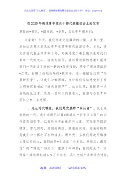 在2025年街道青年党员干部代表座谈会上的发言