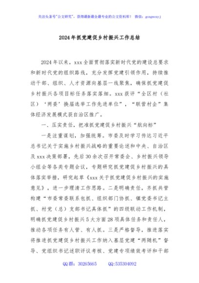 2024年抓党建促乡村振兴工作总结