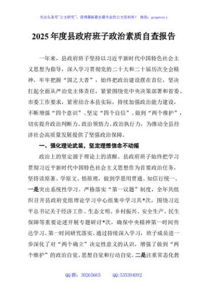 2025年度县政府班子政治素质自查报告