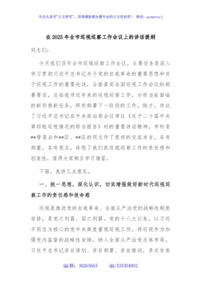 在2025年全市巡视巡察工作会议上的讲话提纲