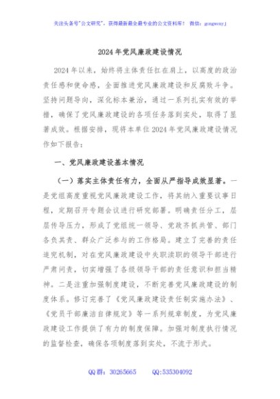 2024年党风廉政建设情况