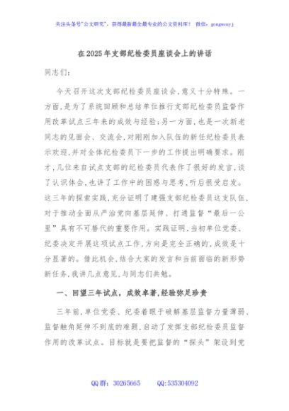 在2025年支部纪检委员座谈会上的讲话