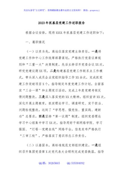 2023年抓基层党建工作述职报告