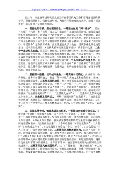 市生态环境局党组书记2021年述职报告