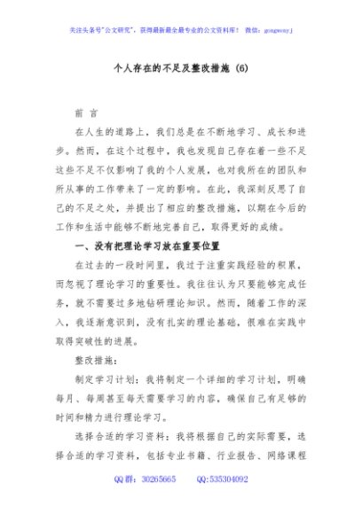 个人存在的不足及整改措施 (6)