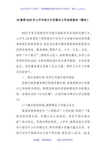 XX集团2025年上半年助力乡村振兴工作总结报告（精品）