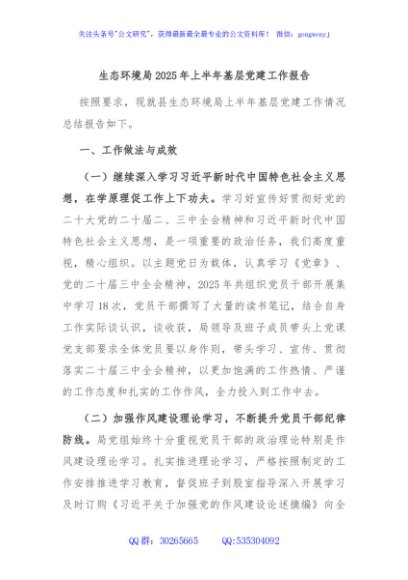 生态环境局2025年上半年基层党建工作报告