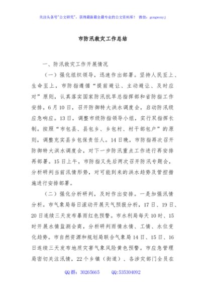 市防汛救灾工作总结