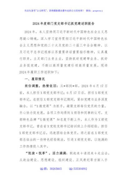 2024年度部门党支部书记抓党建述职报告