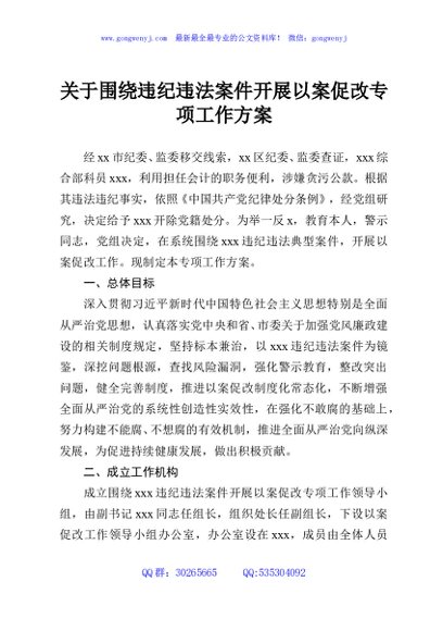 关于围绕违纪违法案件开展以案促改专项工作方案