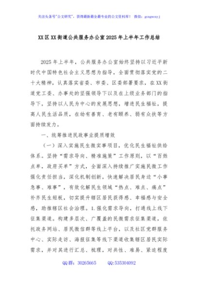 XX区XX街道公共服务办公室2025年上半年工作总结