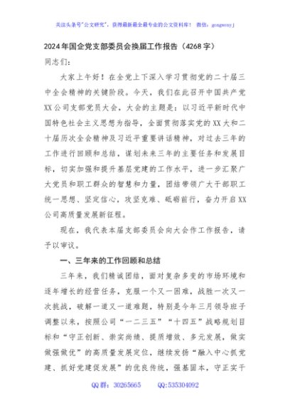 2024年国企党支部委员会换届工作报告（4268字）