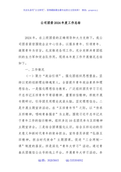 公司团委2024年度工作总结