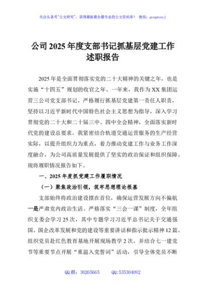 公司2025年度支部书记抓基层党建工作述职报告