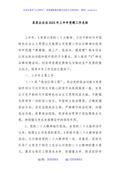 某某企业在2025年上半年党建工作总结