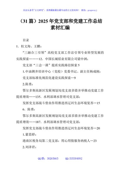 （31篇）2025年党支部和党建工作总结素材汇编