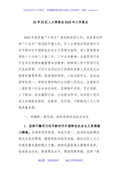 区人大常委会2025年工作要点