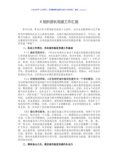 X组织部长党建工作汇报
