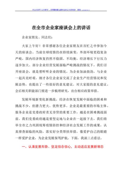 在企业家座谈会上的讲话