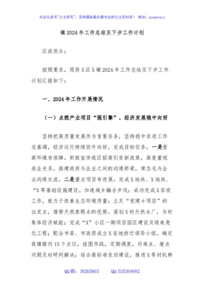 镇2024年工作总结及下步工作计划