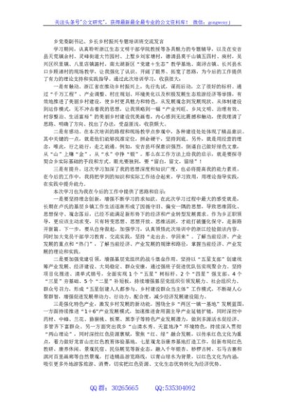 乡党委副书记、乡长乡村振兴专题培训班交流发言