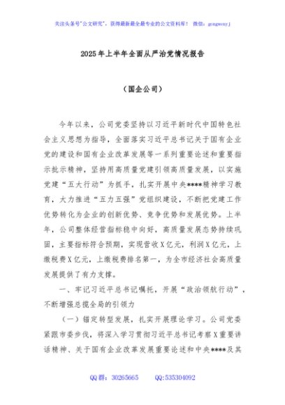 2025年上半年全面从严治党情况报告（国企公司）