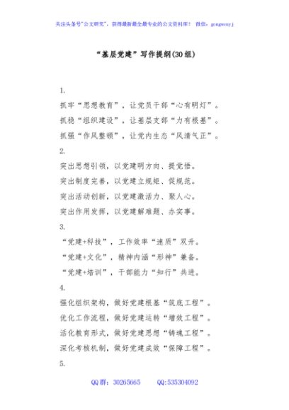 (30组)“基层党建”写作提纲