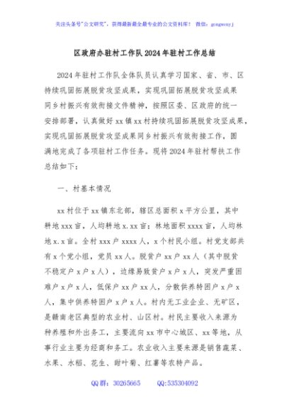 区政府办驻村工作队2024年驻村工作总结