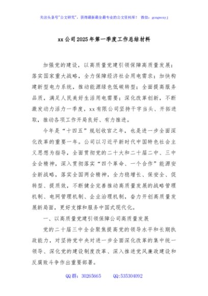 xx公司2025年第一季度工作总结材料