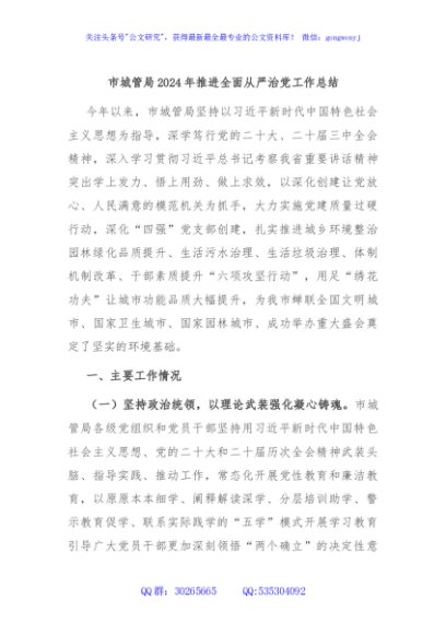 市城管局2024年推进全面从严治党工作总结