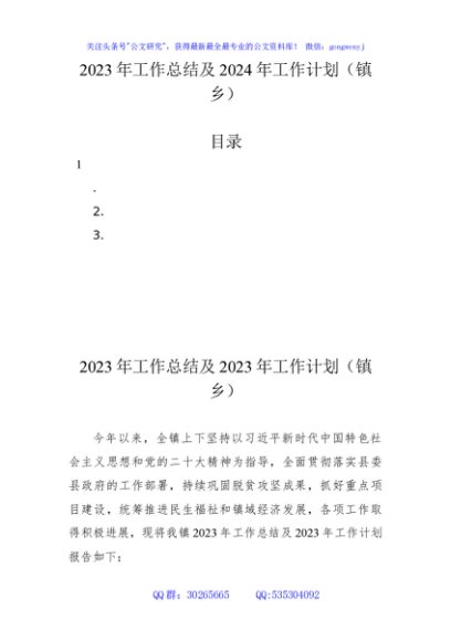 2023年工作总结及2024年工作计划（镇乡）