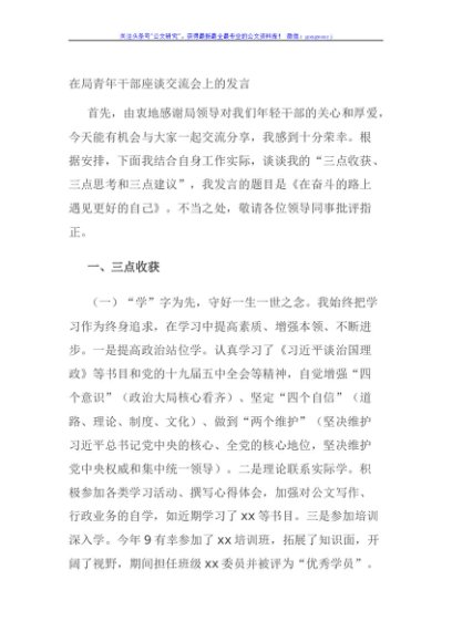 在局青年干部座谈交流会上的发言