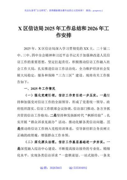 X区信访局2025年工作总结和2026年工作安排