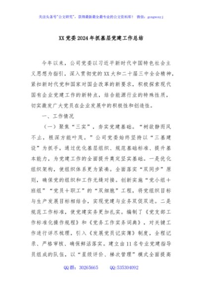 XX党委2024年抓基层党建工作总结